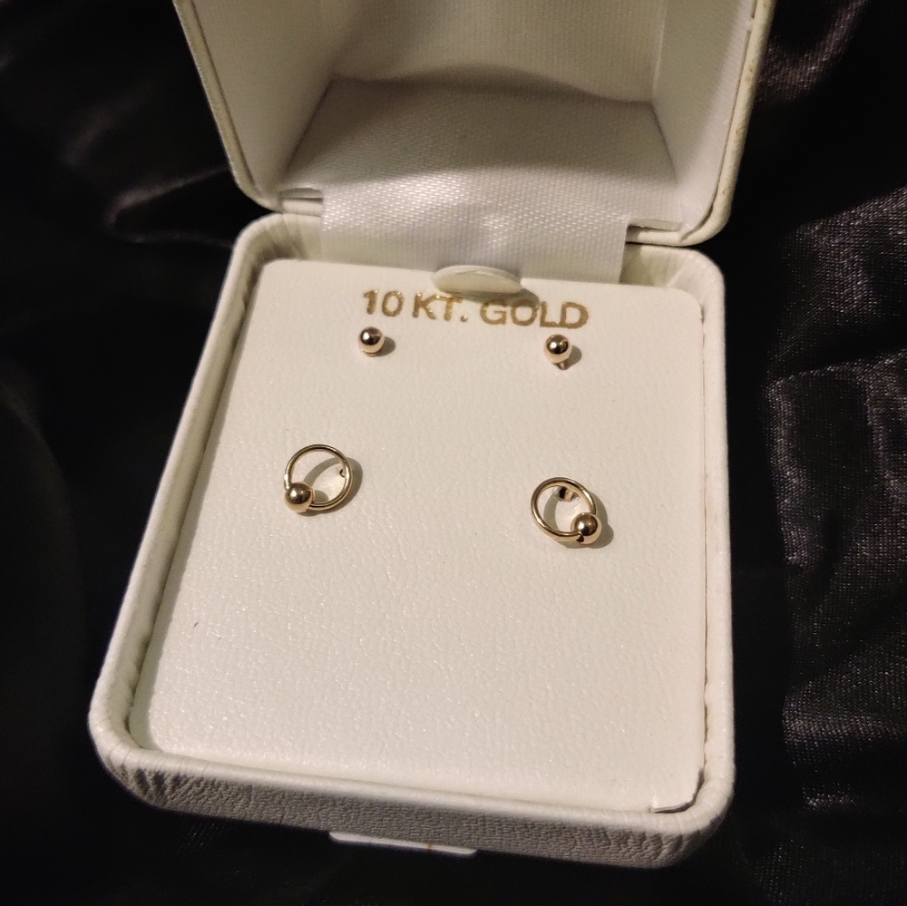 10k Yellow Gold Petite Circle Ball Stud Earrings Set
